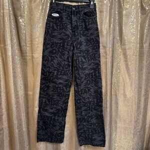 No Fear x H&M Baggy Wide-leg Black Gray Printed Y2K Style Jeans XS/0